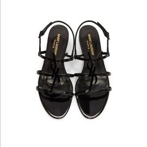 Saint Laurent black Cassandra flat sandals size 36